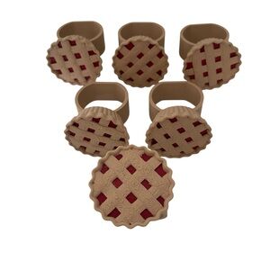 Cherry Pie Napkin Rings Tan with Dark Red Set of 12 With Gift Bag